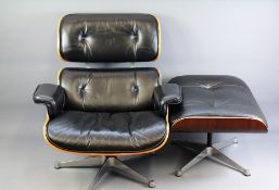 Vintage Rosewood and Black Leather Charles Eames Lounge Chair