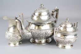 A Three Piece Indian Silver Tea Set