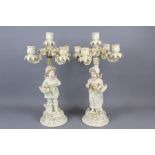 A Pair of 19th Century Continental Porcelain Candelabra