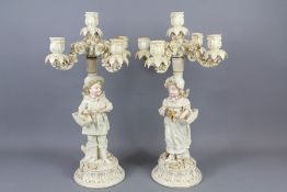 A Pair of 19th Century Continental Porcelain Candelabra