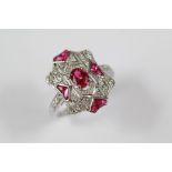 A Silver Cubic Zircon and Ruby Art Deco-style Dress Ring