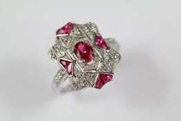 A Silver Cubic Zircon and Ruby Art Deco-style Dress Ring