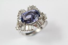 A Platinum Tanzanite and Diamond Dress Ring