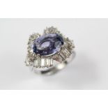 A Platinum Tanzanite and Diamond Dress Ring