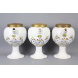 Three Lidded Apothecary Jars with Spouts