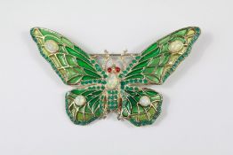 An Art Nouveau-Style Silver and 'Plique a Jour' Butterfly Brooch