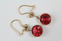 A Pair of Antique 9ct Gold Red Spinel Earrings.