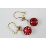 A Pair of Antique 9ct Gold Red Spinel Earrings.