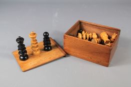 A Fruit Wood Box of Chess Pieces