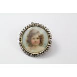 A 19th Century 14/15ct Gold and Diamond Portrait Miniature Brooch