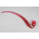 A Victorian Cranberry Glass Novelty Pipe