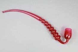 A Victorian Cranberry Glass Novelty Pipe