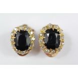 A Pair of Yellow Gold Sapphire and Diamond Clip on Earrings