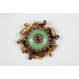 A Late 19th Century Chinese 18ct Yellow Gold Jade, Ruby and Diamond Brooch Pendant