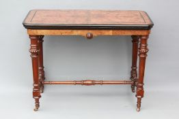 An Antique Walnut and Ebony Folding Card Table