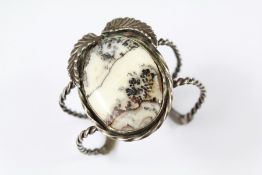 A Silver and Moss Agate Bangle