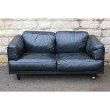 A Poltrona Frau Black Leather Two-Seater Sofa