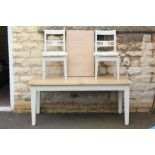 A Pale Grey Painted Kitchen Table and Chairs