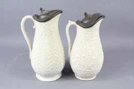 Two 19th Century James Dudson Ceramic and Pewter Ewers