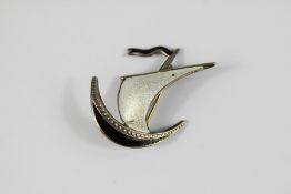 Scandinavian Silver and Enamel Yacht Brooch