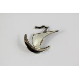 Scandinavian Silver and Enamel Yacht Brooch