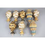 Eight Contemporary Wood-Carved Curtain Pole Finials