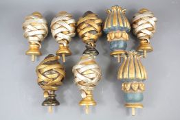 Eight Contemporary Wood-Carved Curtain Pole Finials