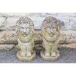 A Pair of Stone Garden Lion Figures