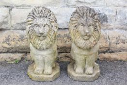 A Pair of Stone Garden Lion Figures