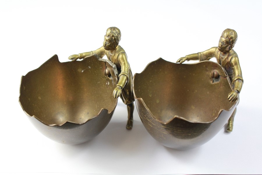 A Pair of 19th Century Brass Table Condiments