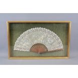 19th Century Pierced Wood and Lace Fan