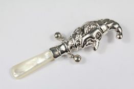 A Silver Mr Punch Baby's Rattle