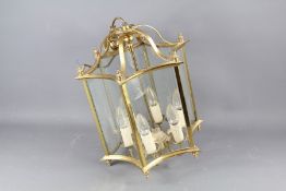 A Brass and Glass Ceiling Lantern Light Shade