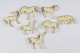 Seven Chinese Antique Ivory 'Horses of Wang Mu' Carvings