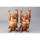 A Pair of Chinese Fruit Wood Laughing Buddha