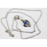 A 9ct White Gold Sapphire Pendant and Chain