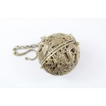 A Chinese White Metal Incense Ball