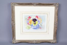 Filippa Whitford: Water-colour of 'Pansies and Grapes in Blue Jug'