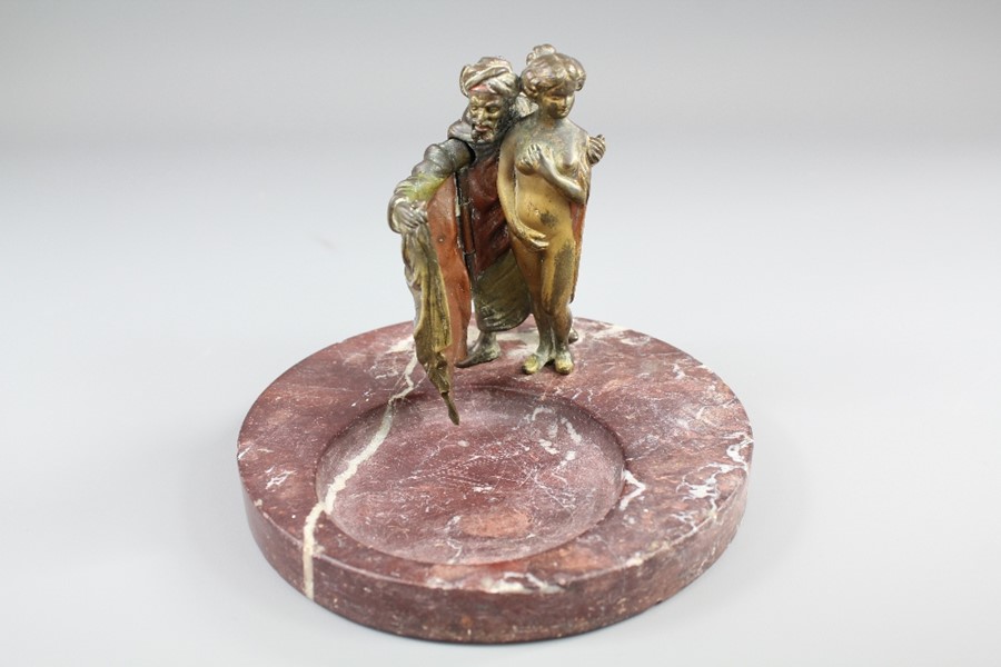 Early 20th Century Franz Bergman Bronze and Marble Ashtray - Image 2 of 4