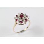 A 9ct Ruby and CZ Cluster Ring