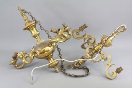 A Five Branch Brass Chandelier