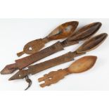 Four African Wood Carved Tribal Spoons