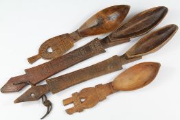 Four African Wood Carved Tribal Spoons