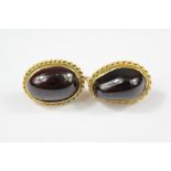A Pair of Antique 9ct Gold Cabochon Garnet Earrings