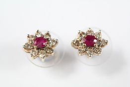 A Pair of Lady's 14ct Yellow Gold and Ruby Earrings