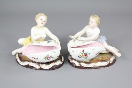 A Pair of 19th Century Meissen Figural Sweetmeat Dishes