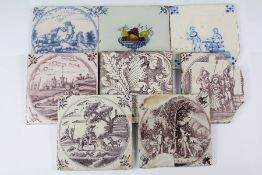 Eight 18th Century Delft Tiles