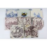 Eight 18th Century Delft Tiles