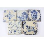 Four 17th Century Blue and White Delft Tiles