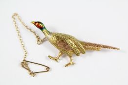 A Tri-gold Pheasant Brooch